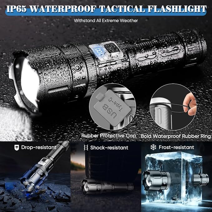 NAKCNM Flashlights LED Rechargeable, 1000000 High Lumen Flash Light with Digital Power Display and 5 Modes Super Bright Flashlight for Emergencies Camping Outdoor