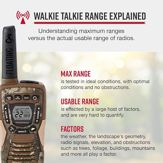 Cobra ACXT1035R FLT Waterproof Walkie Talkies - Rechargeable, Floats, 22 Channels, Long Range 37-Mile Two-Way Radio Set (2-Pack)