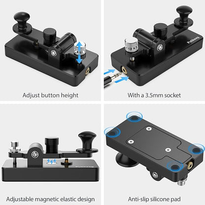 Classical Morse Mini Code Key Morse Code Paddle Key Aluminum Alloy Mini-Key Morse CW Portable Key Morse Practice Key Black
