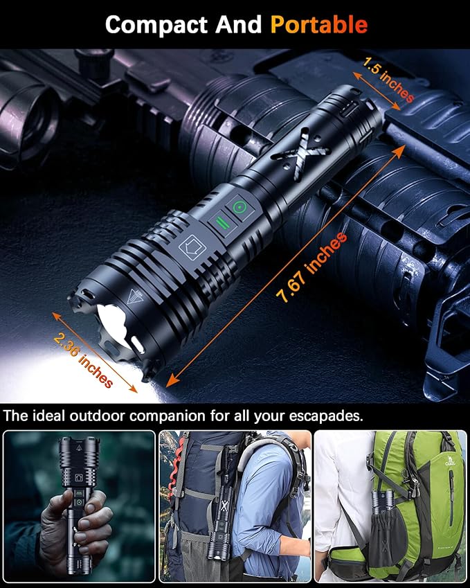 Super Bright Rechargeable Flashlights 2000000 High Lumens,Waterproof Tactical Powerful Led Flashlight Battery Powered With 6 Modes Zoomable Fast Charge,Handheld Flashlight For Camping Emergency (X2)