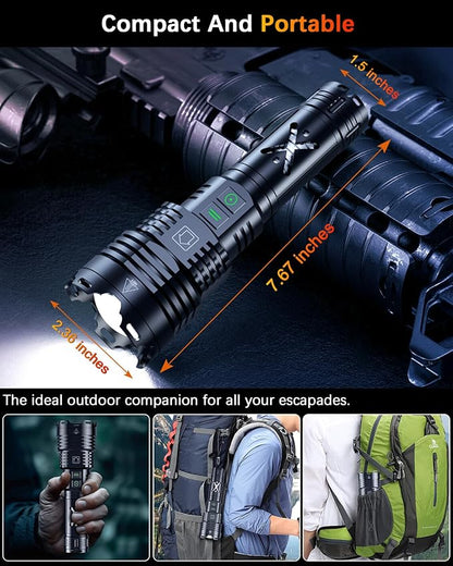 Super Bright Rechargeable Flashlights 2000000 High Lumens,Waterproof Tactical Powerful Led Flashlight Battery Powered With 6 Modes Zoomable Fast Charge,Handheld Flashlight For Camping Emergency (X2)