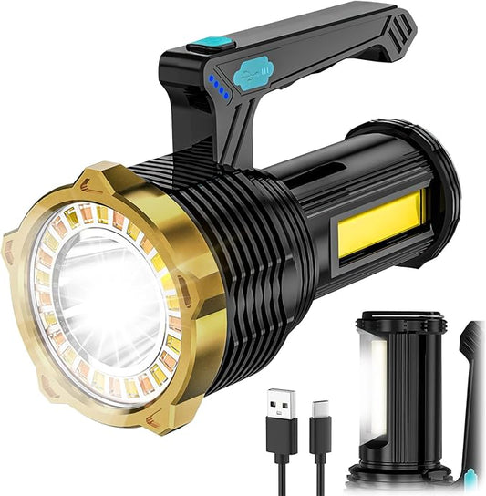 Super Bright LED Flashlight with 8 Modes, USB Rechargeable, Wall-Mounted & Portable - Ideal for Outdoor Camping, COB Work, Long-Range Search - Flashlight for Camping and Emergency Use