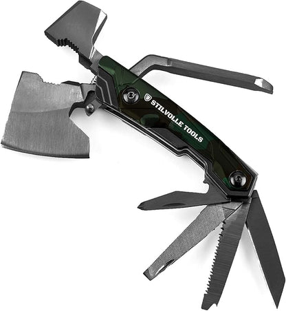Axe 9 ax with 9-Featured Multi-Tool Hammer, Wrench, Wire Cutter, ax, Bottle Opener, Phillips Screwdriver, Flat-Blade Screwdriver, Nail File, Saw, Knife