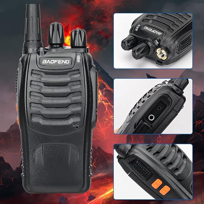 BAOFENG Walkie Talkies Long Range for Adults 2 Way radios with Programming Cable and Earpieces Walky Talky Rechargeable Handheld Two Radios Flashlight Li-ion Battery USB Charger（4 Pack）, (BF-888S)