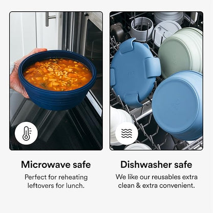 STOJO Collapsible Bowl - Eucalyptus, 36oz - Reusable Silicone Bowl for Hot and Cold Food - Perfect for Travel, Meal Prep, To-Go Lunch, Camping & Hiking - Microwave & Dishwasher Safe