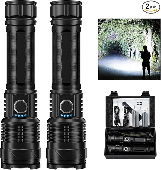 Flashlights High Lumens Rechargeable, 990000 Lumens Bright Flashlight, Powerful Flashlights With 5 Mode For Outdoor, 2pack LED High Powered Flash Light, Waterproof Flashlight For Home/Camping