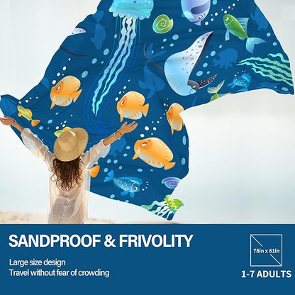 Beach Blanket Oversized Extra Large 78" X 81",Waterproof Sandproof Beach Blanket 1-7 Adults Lightweight Durable for Travel Camping Hiking Picnic