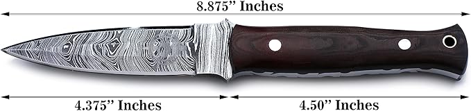 Handmade Damascus Steel Knife for Hunting,Survival,Camping,Bushing and Fishing, Fixed Blade Spear point Full Tang Micarta Handle with Cowhide-Leather Sheath -WKD-800