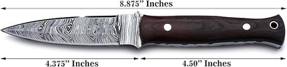 Handmade Damascus Steel Knife for Hunting,Survival,Camping,Bushing and Fishing, Fixed Blade Spear point Full Tang Micarta Handle with Cowhide-Leather Sheath -WKD-800