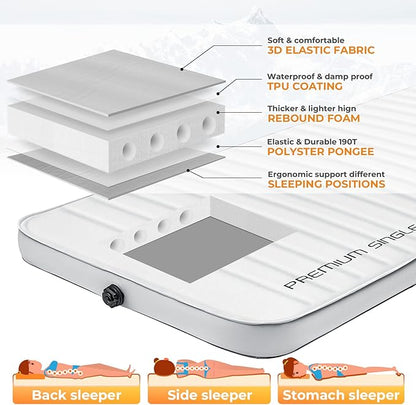 KingCamp Self Inflating Sleeping Pad for Camping Ultra Thick Double Single Foam Mattress High R Value Camping Air Pad Mat, Multi Colors & Sizes