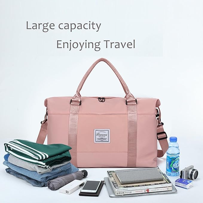 KARRESLY Travel Duffel Bag for Women,Shoulder Weekender Overnight Bag Sports Gym Tote Bag,Waterproof(Grey)