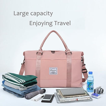 KARRESLY Travel Duffel Bag for Women,Shoulder Weekender Overnight Bag Sports Gym Tote Bag,Waterproof(Grey)