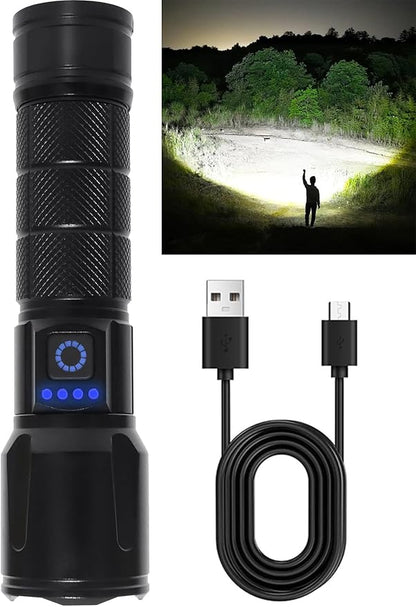 LED Rechargeable Flashlights High Lumens with Zoomable, Super Bright Tactical Flashlight for Emergencies, Portable Waterproof Powerful Handheld Flash Lights for Camping, Hiking, Home Use