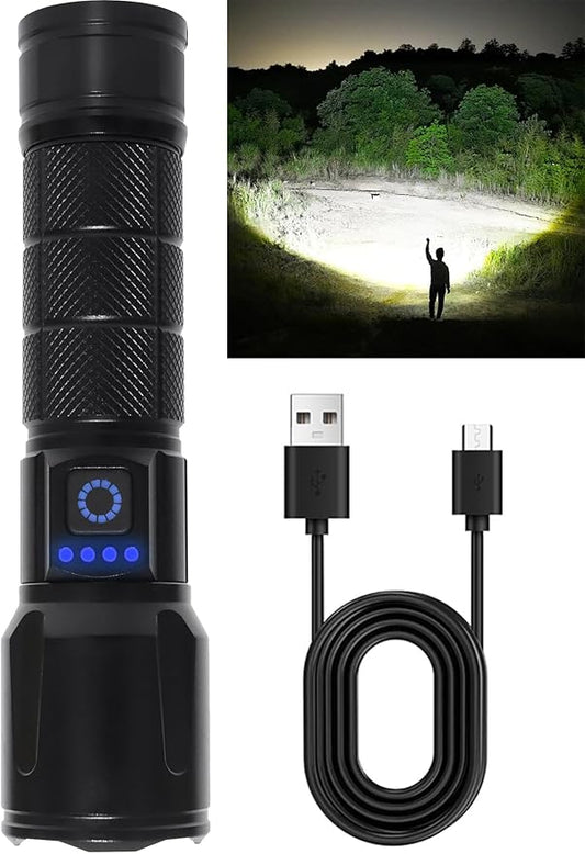 LED Rechargeable Flashlights High Lumens with Zoomable, Super Bright Tactical Flashlight for Emergencies, Portable Waterproof Powerful Handheld Flash Lights for Camping, Hiking, Home Use