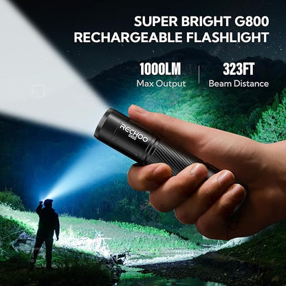 RECHOO Rechargeable Flashlights High Lumens, G800 Rechargeable Flashlight with 3 Lighting Modes, Mini LED Flashlight, Pocket-Size EDC Flash Light for Home, Emergency, Camping Gear (Battery Included)