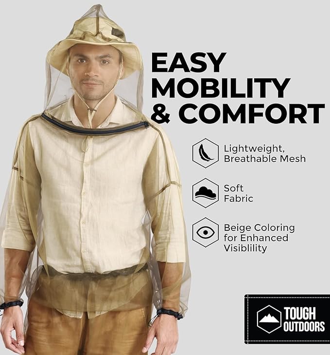 Mosquito Jacket - Net Bug Mesh Jacket w/Hood for Outdoor Protection from Bugs, Flies, Gnats, No-See-Ums & Midges - Mosquito Proof Clothing for Men & Women - w/Free Carry Pouch