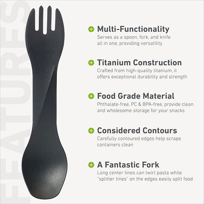 humangear GoBites Uno | Travel & Camping Utensils | Portable & Convertible Dining Ware | Multi-Functional Spork, Black Titanium
