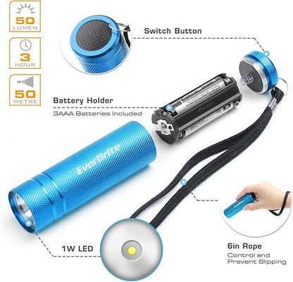 EverBrite 6-Pack Mini Flashlight Set, Aluminum LED Handheld Torches with Lanyard, Assorted Colors, Batteries Included for Party Favors, Night Reading, Camping, Power Outage, Gift to Christmas