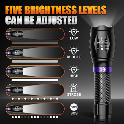2 Pack LED Flashlights High Lumens with 6 AAA Batteries, 5 Modes Mini Waterproof Tactical Flashlight for Camping Hiking, Bright Flashlight with Zoomable, Fathers Day Dad Gifts for Him, Black & Purple