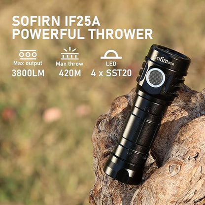 sofirn IF25A Rechargeable Flashlight Max 3800 LM, Flashlight High Lumens with 4X SST20 6500K LED, Anduril UI 2, for Camping, Hiking, Fishing