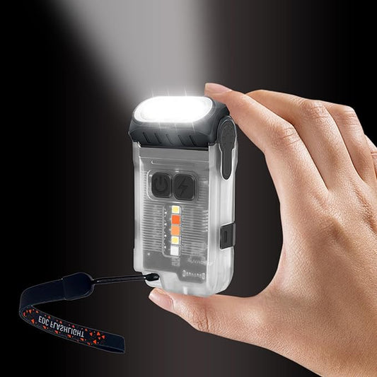 CGBE Small Flashlight 1200 Lumens, Rechargeable Pocket Flashlight Type-C with 1200mAh Battery, IP67 Waterproof Mini Keychain Flashlight with 80 Degree Rotation for Emergencies, Camping, Hiking - White