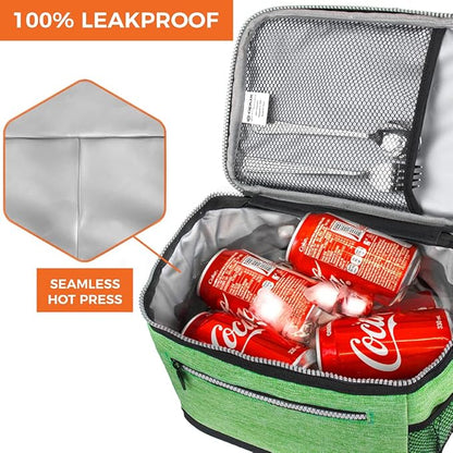 opux Insulated Lunch Box Men Women, Lunch Bag for Work School, Leakproof Soft Cooler Tote Adult, Large Lunch Pail Kids Boys Girls, Picnic Beach Food Bag with Shoulder Strap, Heather Green