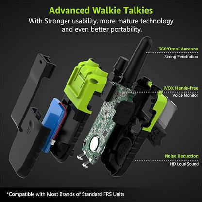 4 Rechargeable Walkie Talkies for Adults Long Range - Long Distance 2 Way Radios Walkie Talkies 4 Pack Work Walkie Talkies with Earpiece and Mic Set Headsets USB Charger Battery NOAA Weather Radio