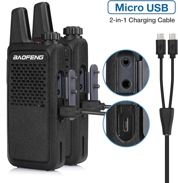 BAOFENG GT-22 Walkie Talkies for Adults Rechargeable, Long Range Two Way Radios with 1500mAh Battery, Portable Handheld VOX Handsfree with Earpieces, Holsters (2 Pack)