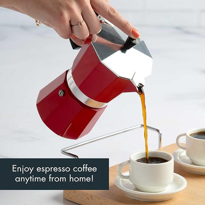 Primula Classic Stovetop Espresso and Coffee Maker, Moka Pot for Italian and Cuban Café Brewing, Greca Coffee Maker, Cafeteras, 6 Espresso Cups, Red