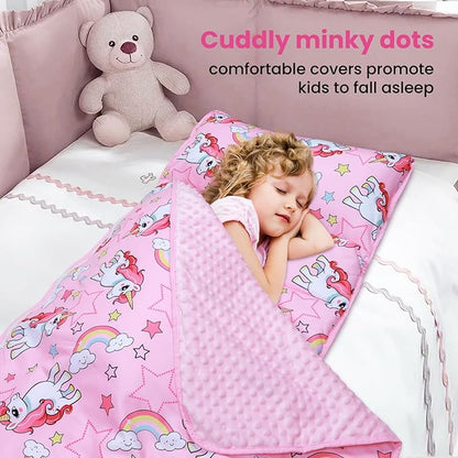 Kids Sleeping Bag Nap Mat with Removable Pillow and Blanket,Extra Thick Large 2 in 1 Slumber Bags for Boys Girls,Toddler Nap Mat for Preschool Daycare Travel Camping