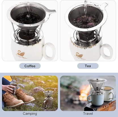 Pour Over Coffee Maker,Coffee Filter,Slow Drip Paperless Stainless Steel Cone Coffee Dripper(1 Cup)