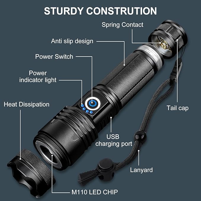 Rechargeable Flashlights 990,000 High Lumens 2 Pack, Led Super Bright Flashlight with 5 Modes & IPX7 Waterproof, 15H Running Time, High Powered Flash Light for Home Camping Home Emergencies
