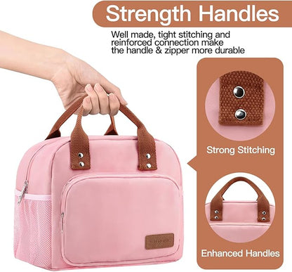 Lunch Bag Women,Insulated Lunch Box Lunch Bag for Women Men Work Adult Cute Small Lunch Tote Bag, Large Capacity Reusable Cooler Containers for Travel Picnic Office or Beach (Pink)