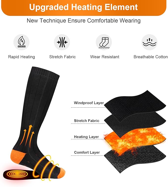 Heated Socks, Heated Socks for Women Men, 5000mAh Rechargeable Electric Heated Socks Up to 8 Hours, Washable Winter Warm Socks for Outdoors Work Fishing Hunting Skiing Cycling Hiking Camping