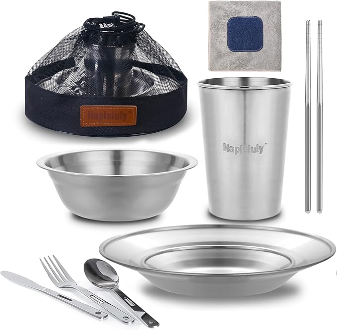 Camping Mess Kit - for camping 1 to 2 person boy scout Camp Dishes camping cooking utensils accessories plates Dinnerware Set Outdoor