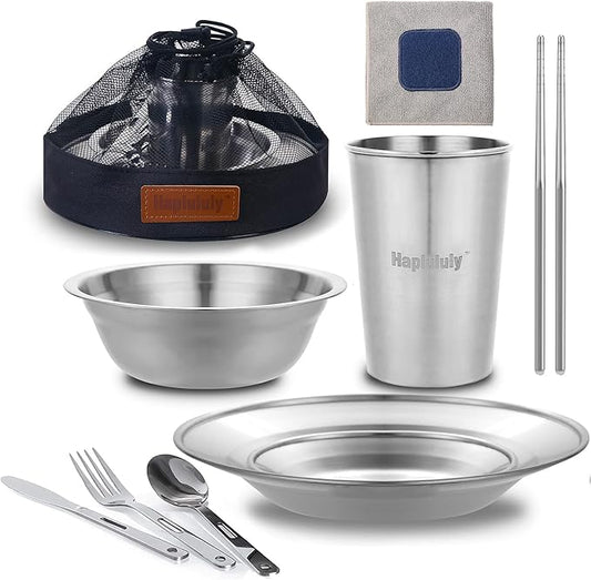 Camping Mess Kit - for camping 1 to 2 person boy scout Camp Dishes camping cooking utensils accessories plates Dinnerware Set Outdoor