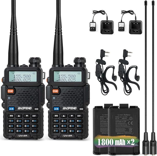 BAOFENG UV-5R Ham Radios Walkie-Talkies: Ham Radios Long Range with 2 Rechargeable Batteries, Ham Radio Handheld with High Gain Long Antenna and Earpiece,Two Way Radio Walkie Talkies for Adults,2PCS
