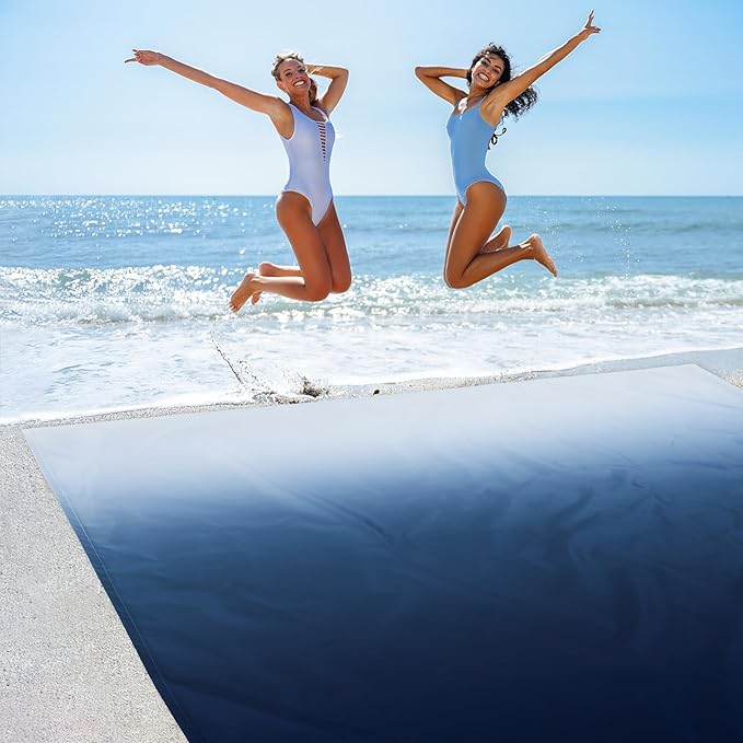 Extra Large Beach Blanket Waterproof Sandproof, Blue-White Gradient Beach Mat Oversized for 1-8 Person, Sand Free Quick Dry Polyester Outdoor Picnic Blanket for Travel, Camping, Hiking