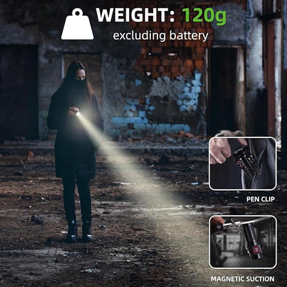 3000 Lumens Small Flashlight Powerful 5 Modes Rechargeable Mini Pocket Flashlights High Lumens with Clip USB Compact Magnetic EDC Flashlight for Emergency, Camping, 2 Pack