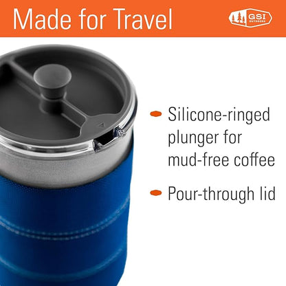 GSI Outdoors, 30 Fl Oz JavaPress, French Press Coffee Maker for Camping and Travel, Blue