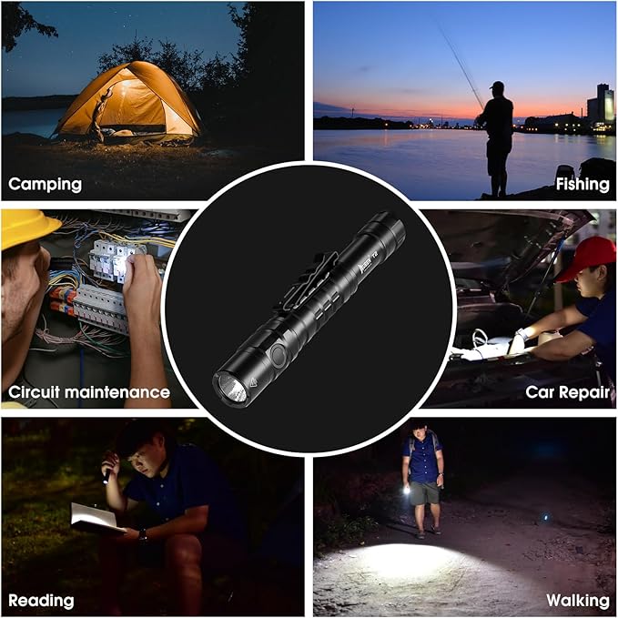 WUBEN T2 Pen Flashlight, 550 Lumens AA Flashlight, EDC Tactical Flashlight, 2AA Battery Powered, with Memory Function, 5 Lighting Modes, IP68 Waterproof, for Camping, Work, Repair, Emergency