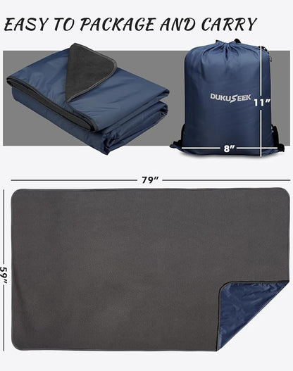 DUKUSEEK Large Waterproof Stadium Blanket for Cold Weather, Soft Warm Fleece Camping Blanket Windproof for Outdoor Sporting Events, Football Games,Navy Blue,79"x 59"