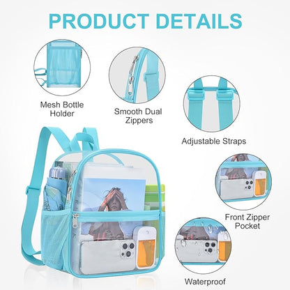 USPECLARE Clear Backpack Stadium Approved 12X11x6, Waterproof Clear Bag Stadium Backpack for Concert Work Sport Event