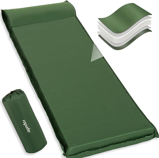 ropoda Self Inflating Sleeping Pad - Fast-Rebound, 3" Thick Elastic Foam Sleeping Pad,Camping Mat with Pillow, Storage Bag, 4-Season Camping Mattress Pad for Camping, Cars, Expandable Sleeping Pad…