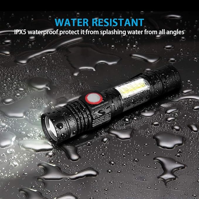 Rechargeable Tactical Flashlight, USB Magnetic Flashlights with COB Flash Light - 4 Models, Zoomable, Waterproof, LED Tactical Flashlight High Lumen Bright for Indoor Outdoor Camping 2 Pack