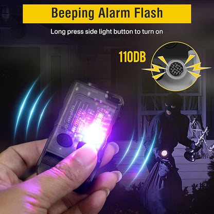BORUIT V20 Small Powerful Flashlight 1000LM with Red Blue Warm Light, 180° Head Swivels 110dB Buzzer - Mini Keychain Pocket Rechargeable LED Flashlights USB EDC Clip Flash Light