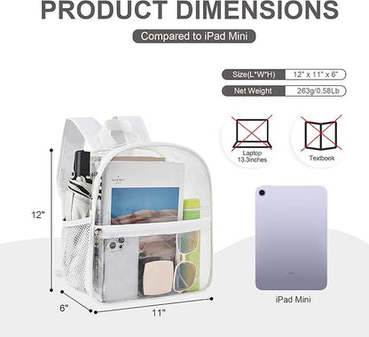 Oraben Clear Backpack for Stadium Events Stadium Backpack Waterproof 12x6x12 Clear Bag for Adult Concert Sport Work