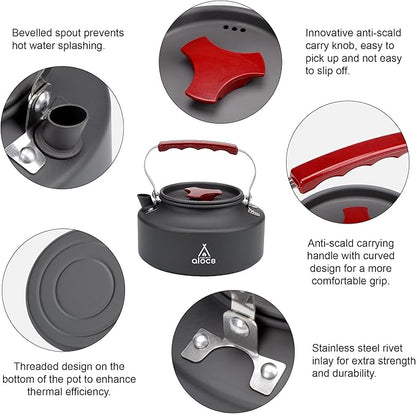Alocs 1L Kettle Teapot, Portable Camping Coffee Pot, Hard-Anodized Aluminum Camping Kettle, Compact Tea Kettle for Stove Top, Outdoor, Hiking, Camping, Picnic and Traveling.