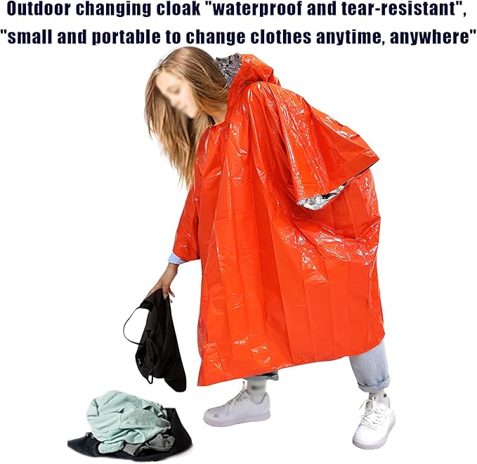 2pcs Emergency Blanket Poncho, 39.3 x 53inch Thermal Mylar Space Blanket Rain Ponchos Survival Gear and Equipment for Outdoor Activity Camping Hiking