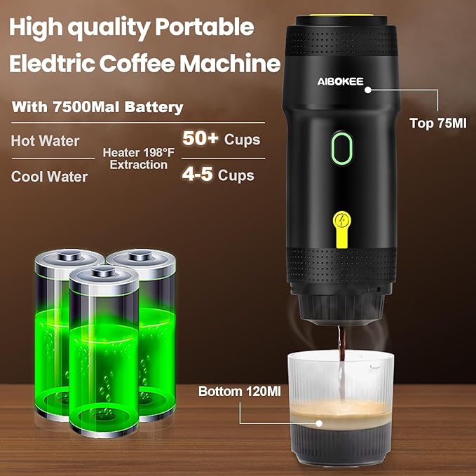 Portable Espresso Maker,3-in-1Portable Coffee Maker,20 Bar Mini Espresso Machine,Self-Heating Travel Espresso Maker Compatible with NS, DG Pods & Ground Coffee, for Camping Hiking,Office,RV